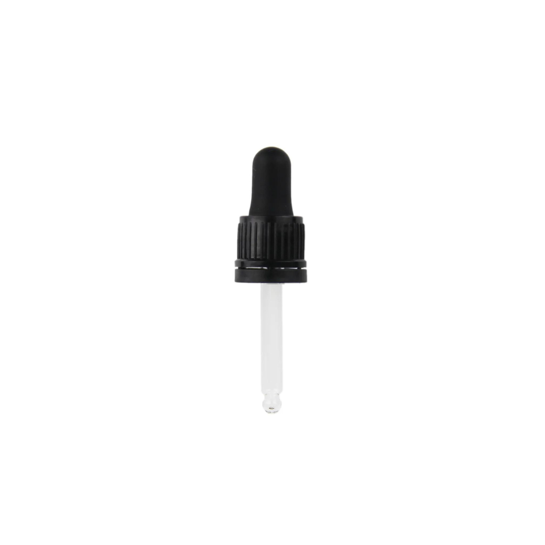 15ml Black Glass Dropper (Tamper Evident) - Ribbed - 18mm - DDR-15-18BT1