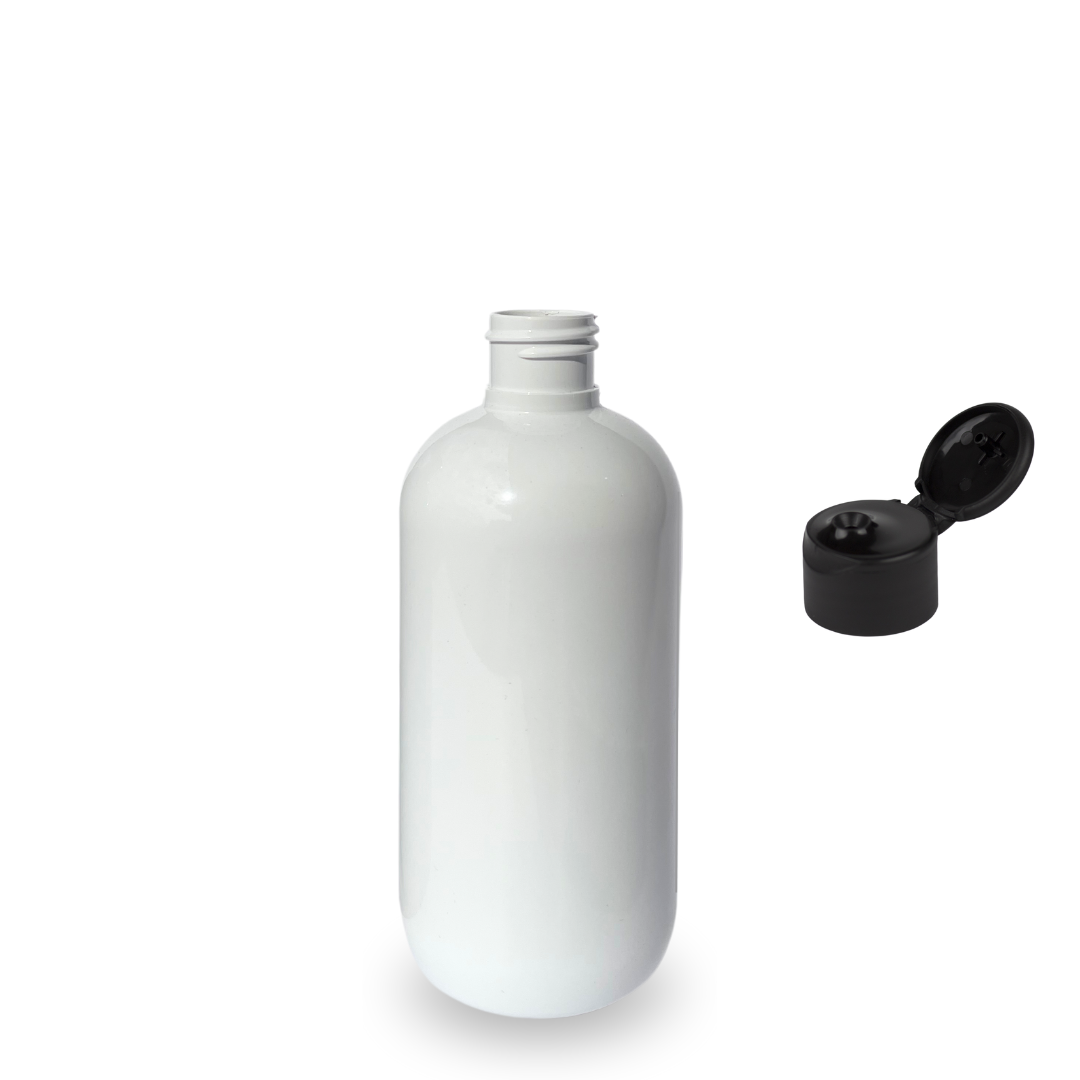White Plastic Bottle rPET - 'Squat Boston' - 250ml - 24mm (24/410)