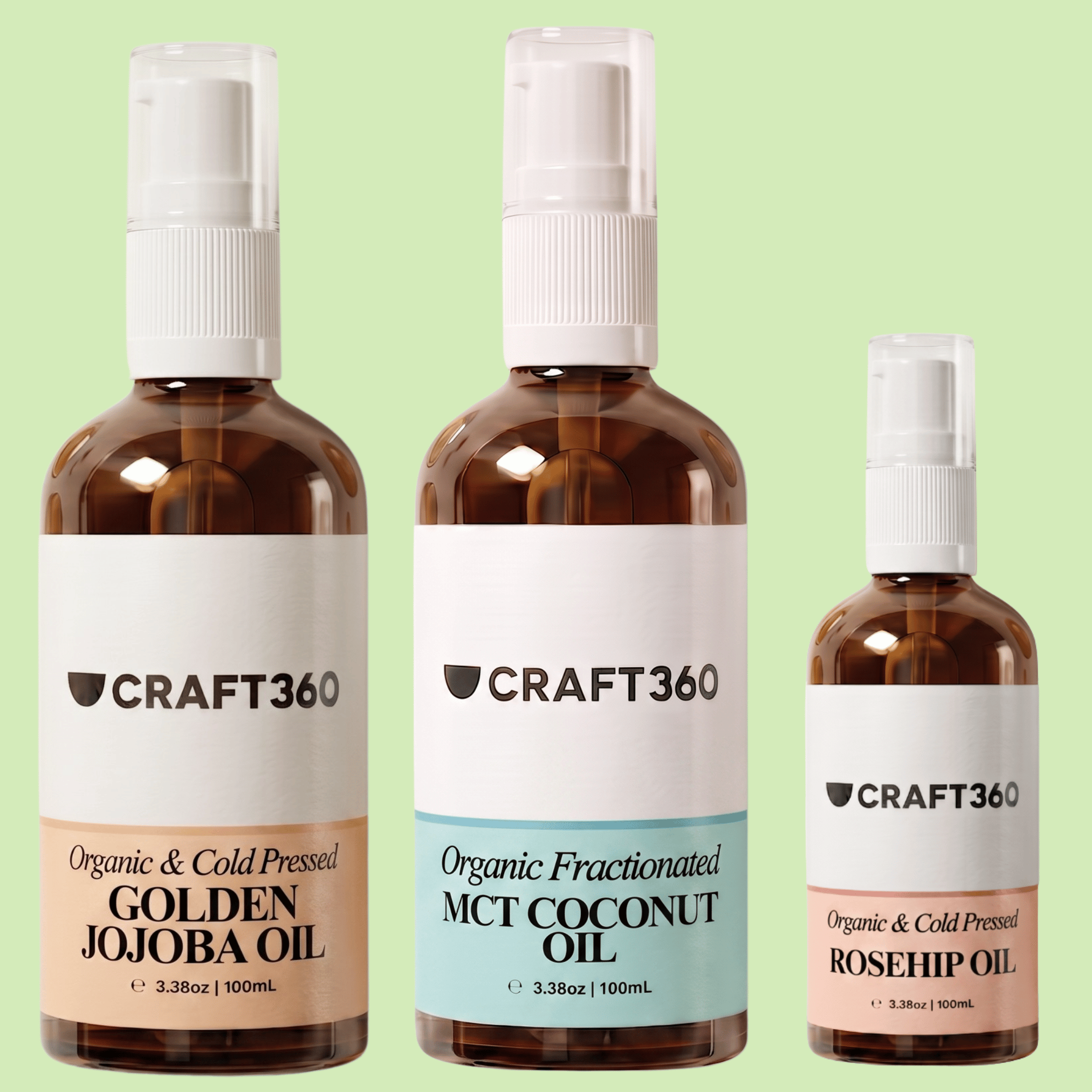 Organic: 100ml Jojoba + 100ml Fractionated Coconut + 30ml Rosehip