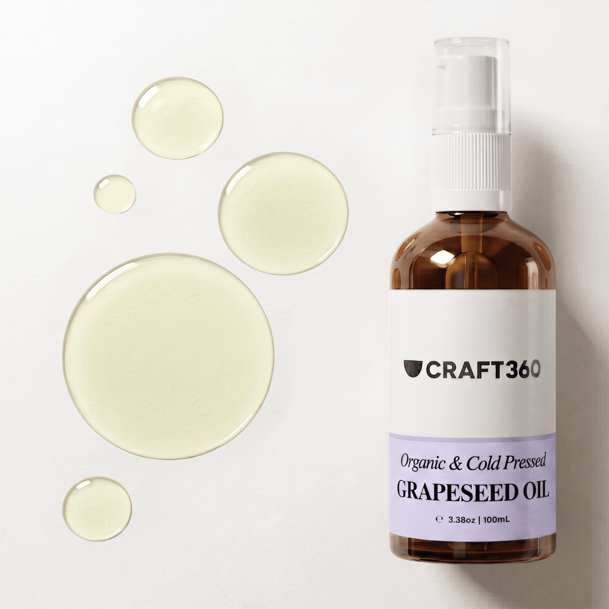 Certified Organic Grapeseed Oil in a Craft 360 amber glass pump bottle