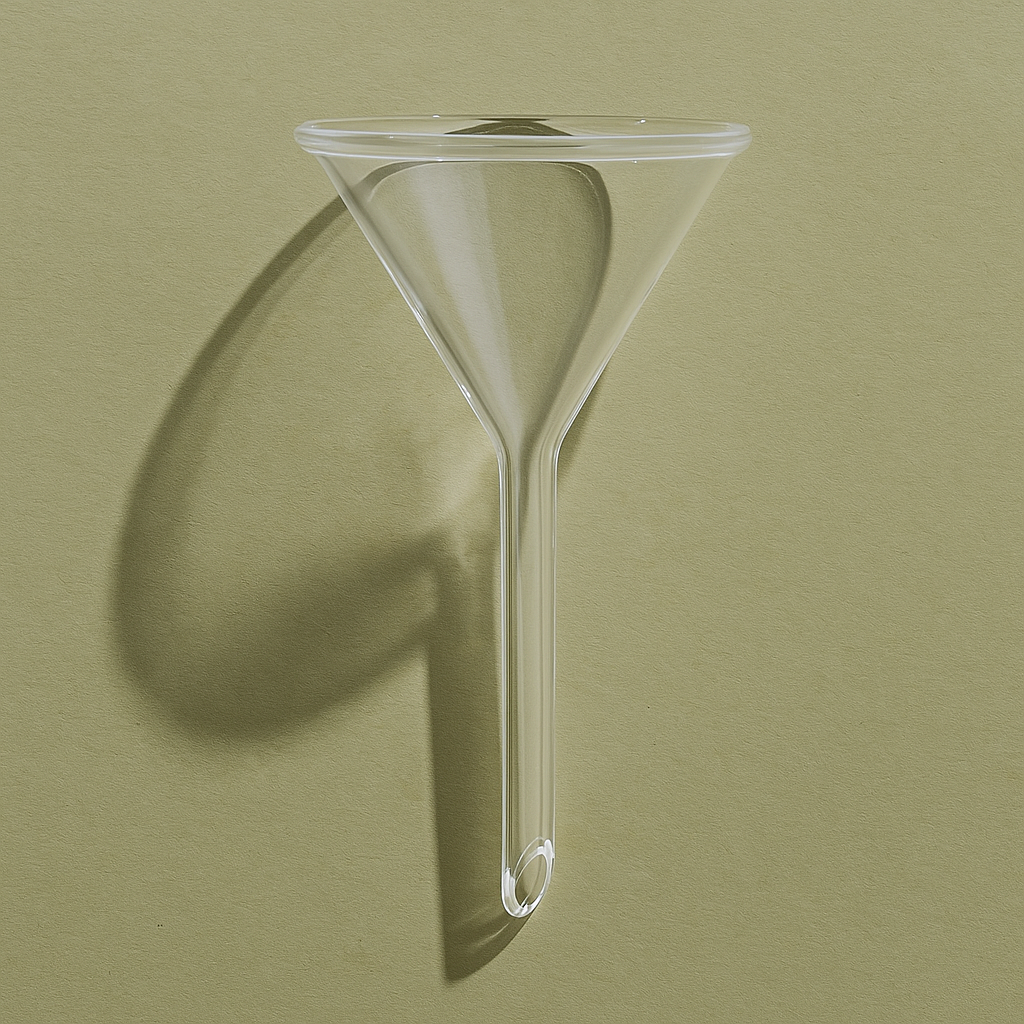 Clear glass funnel on a green background
