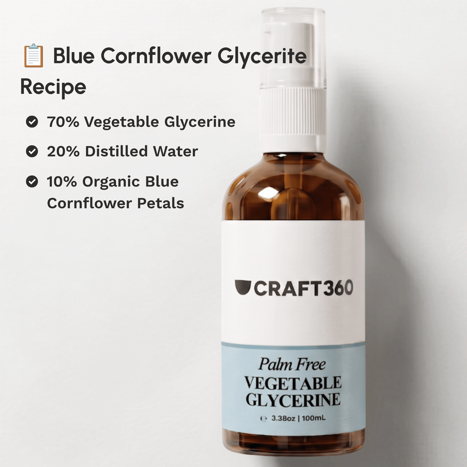 Skincare recipe featuring Palm Free Vegetable Glycerine with complementary cosmetic ingredients