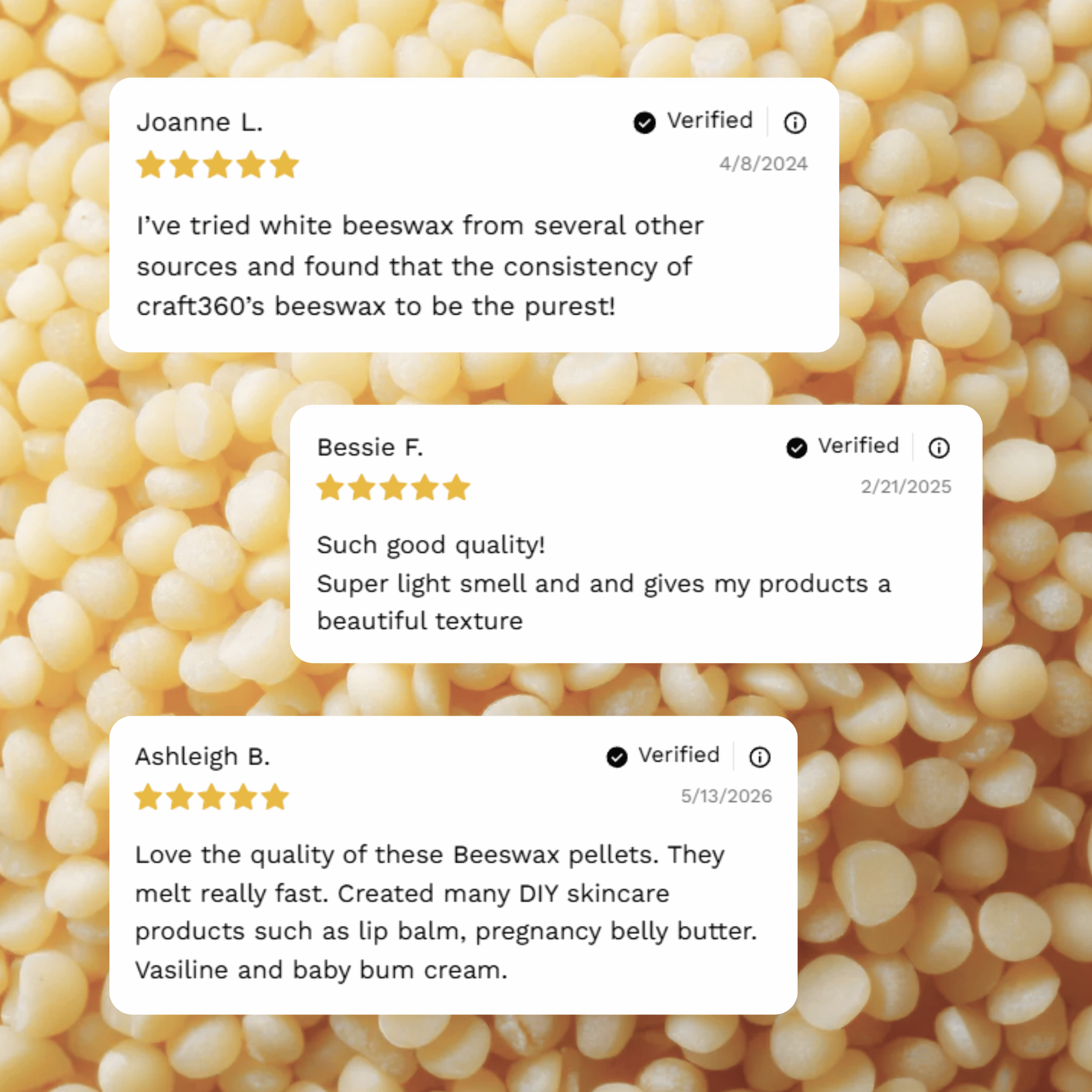 Customer reviews and testimonials for Organic White Beeswax Pellets from Craft 360