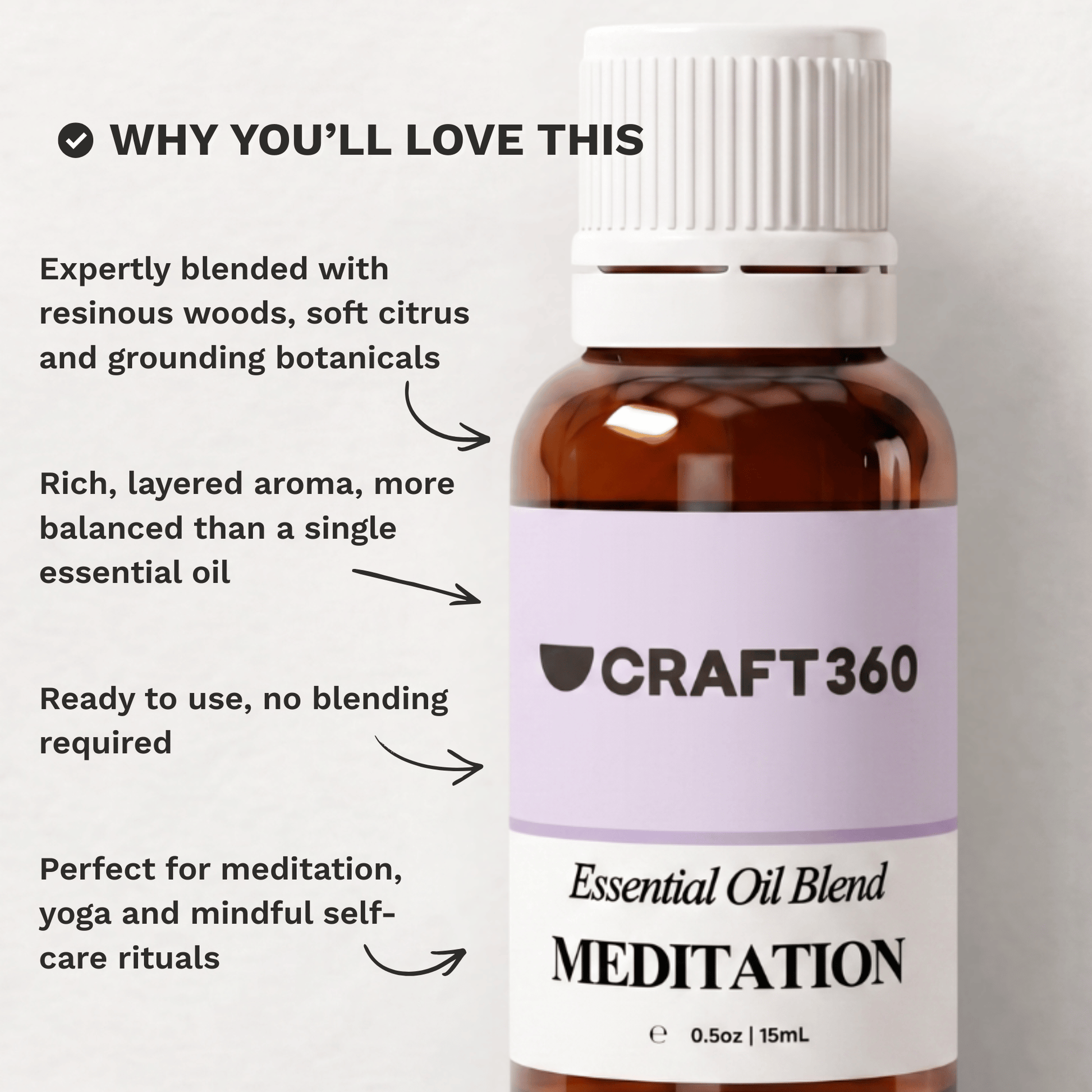 Customer reviews highlighting experiences with Craft 360's Meditation Essential Oil Blend.